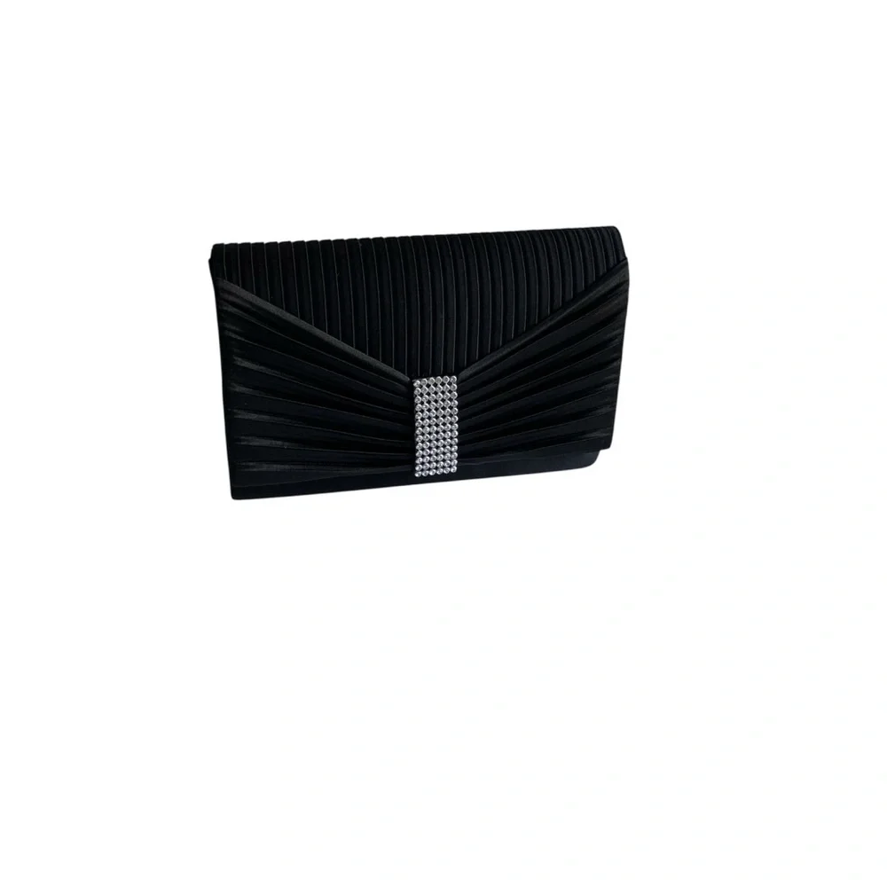 Vintage Jessica McClintock Black Crystal Prom Bow Embellished Clutch Satin Bag
